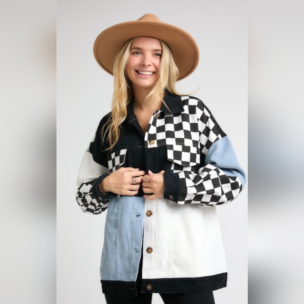Checkered corduroy oversize shacket